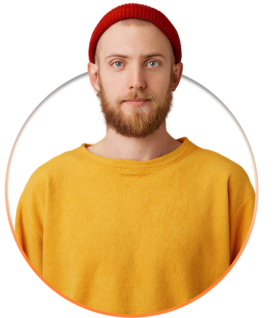 portrait of a man in orange shirt