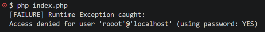 Access denied for user `<>`@`<>` (using password: YES)